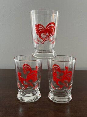 Crate & Barrel Rooster Juice Glasses - Set of 3